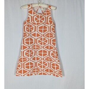 Utility Canvas Dress XS Women's Orange Mod Print Sleeveless Shift Keyhole Back